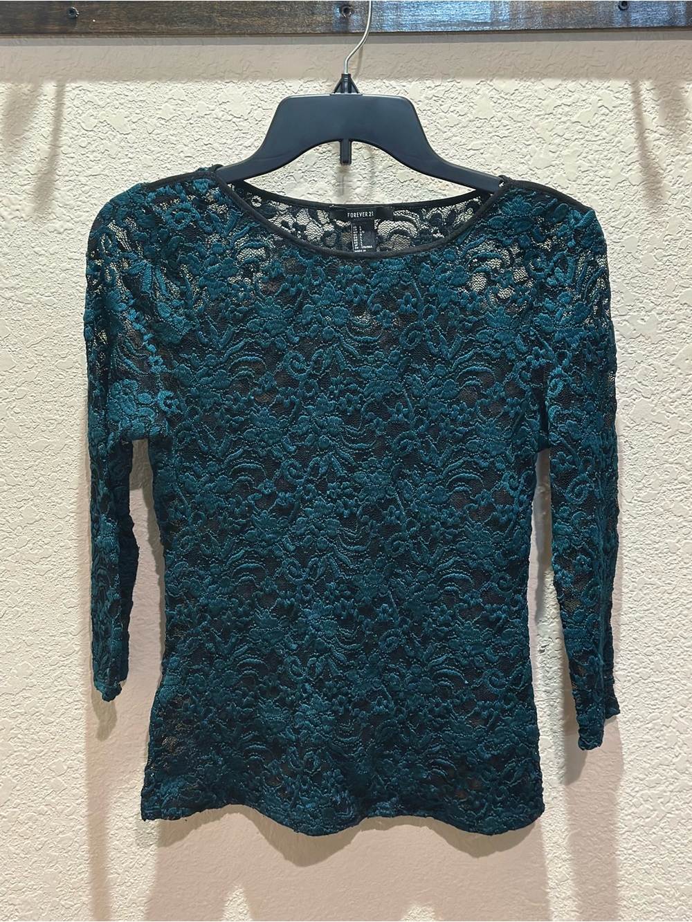 Forever 21 Teal Lace Long Sleeve Top